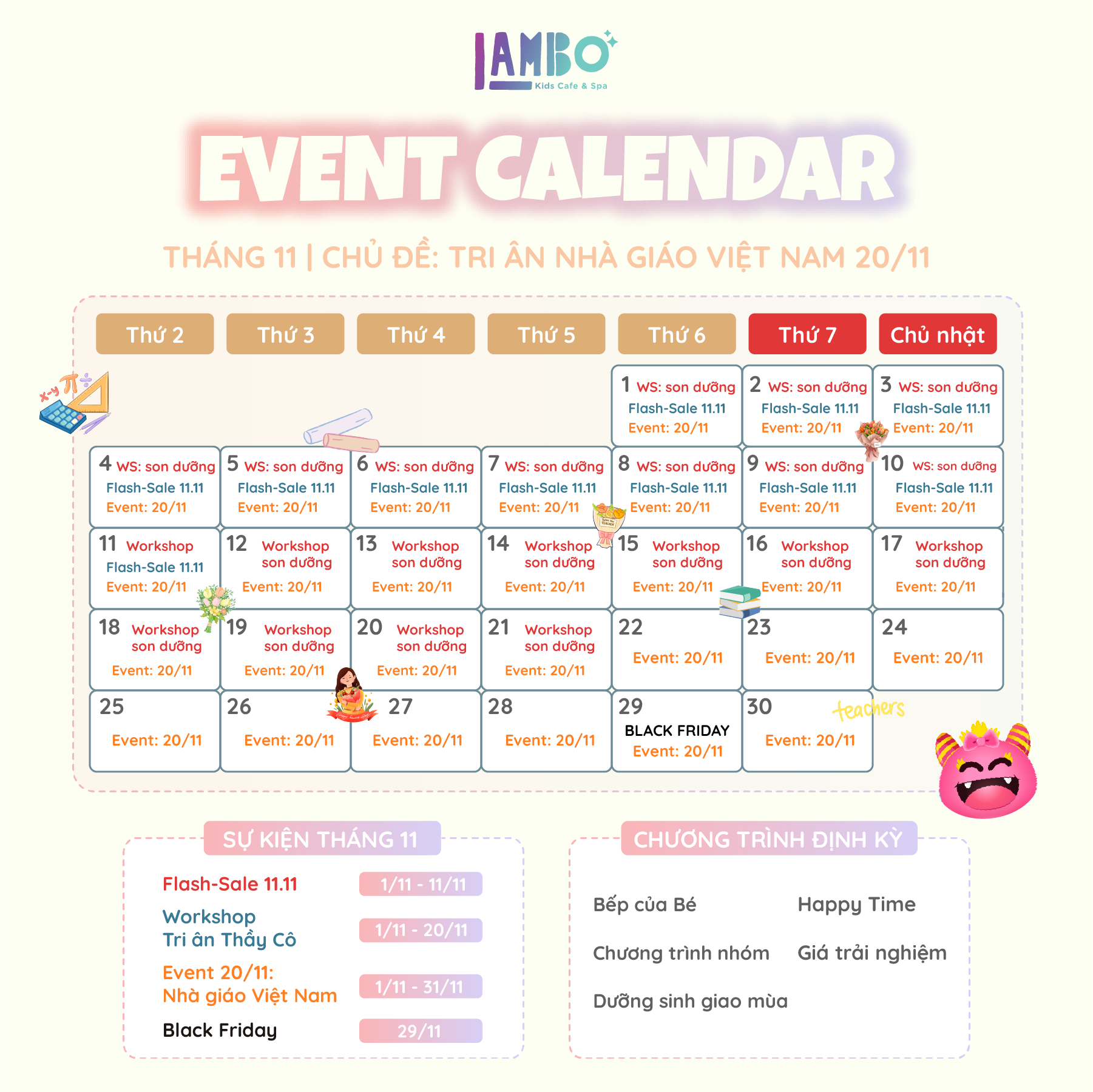 SỰ KIỆN THÁNG 11 tai LAMBO KIDS CAFE & SPA