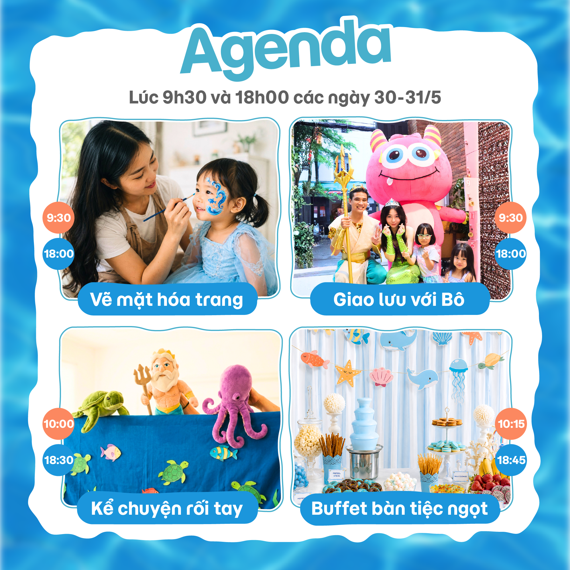 Lịch trình Agenda sự kiện 1/6 cho bé tại Bô-cean 4th Party Lambo Kids Cafe