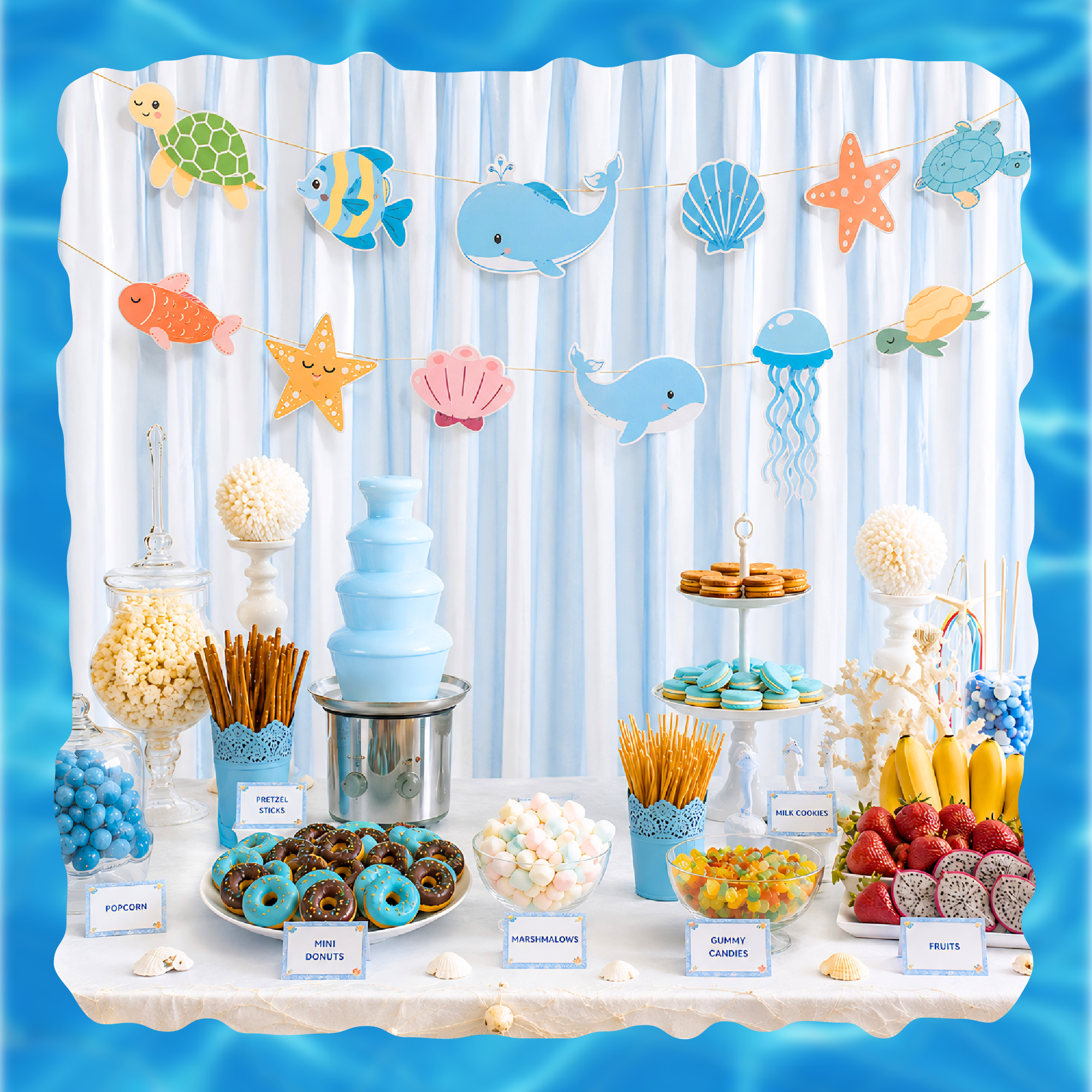 Buffet bàn tiệc ngọt chủ đề đại dương tại sự kiện 1/6 cho bé Bô-cean 4th Party